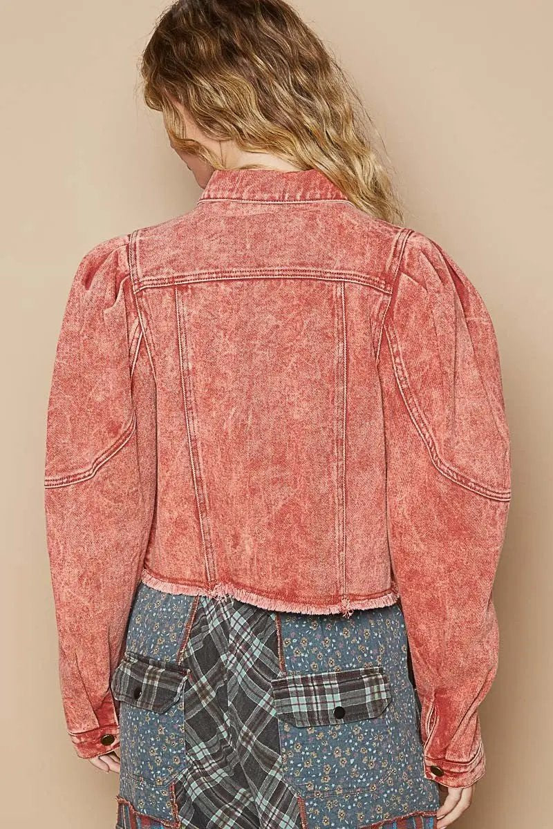 POL Raw Hem Button Up Cropped Denim Jacket for Women - Love Salve